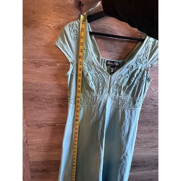 GRETTY ZUEGER womens size S embroidered Cotton Teal maxi dress Boho Cottagecore - Picture 6 of 10